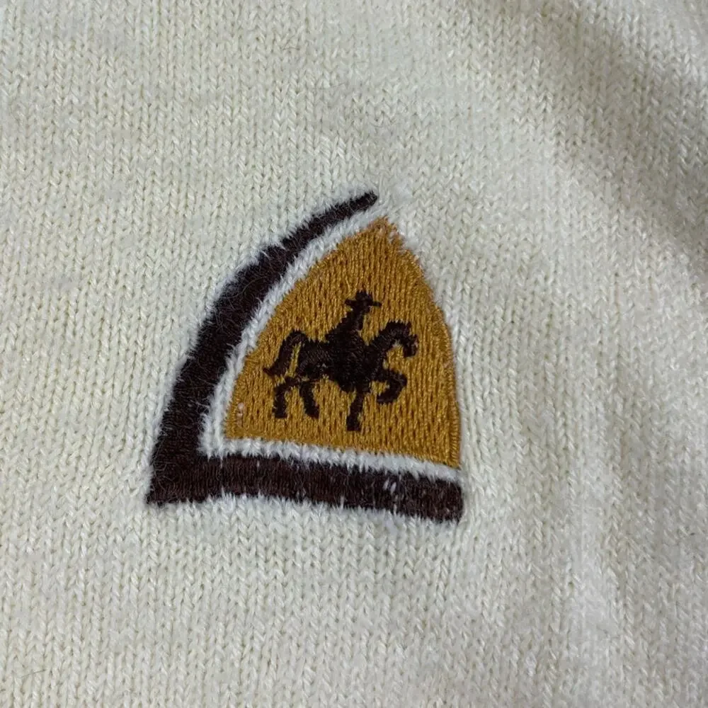 Vintage 70s Yellow V-Neck Sweater Western Horse Cowboy Logo La Costa California